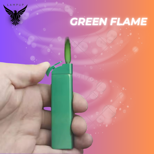 Green Flame Metal  Lighter Inflatable Butane Gas Lighter- Windproof , refillable